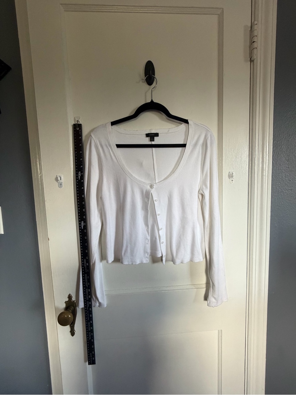J. Crew White Scoop-Neck Button Cardigan